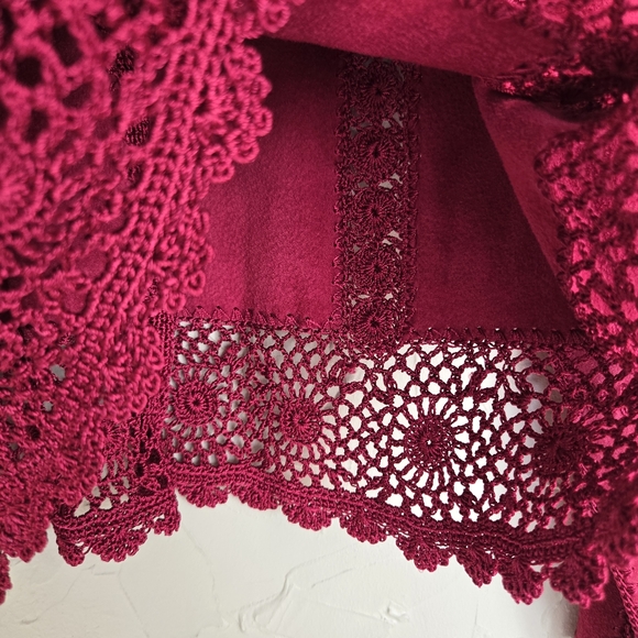 Vintage Suede Leather Crochet Rasberry Pink Jacket - Picture 9 of 12